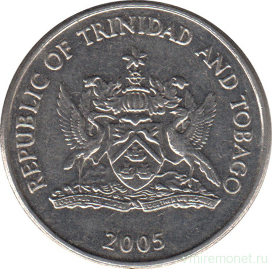 Монета. Тринидад и Тобаго. 25 центов 2005 год.