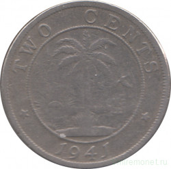 Монета. Либерия. 2 цента 1941 год.