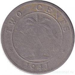 Монета. Либерия. 2 цента 1941 год.