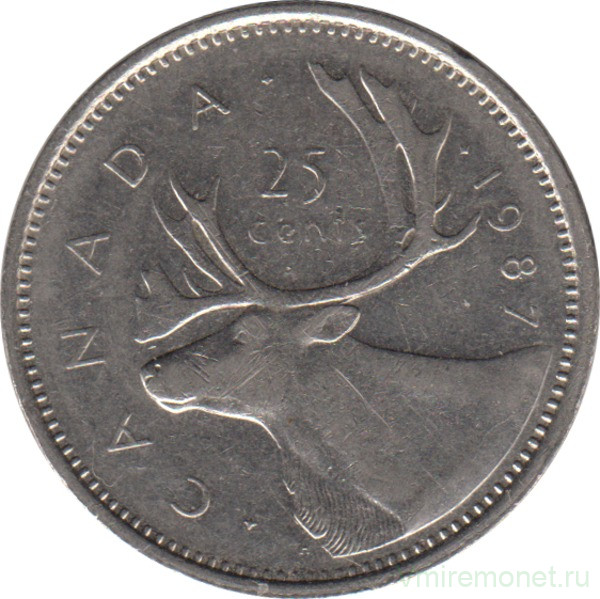 Монета. Канада. 25 центов 1987 год.