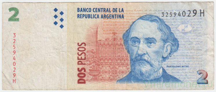 Банкнота. Аргентина. 2 песо 2002 год. Тип 352(4-2).