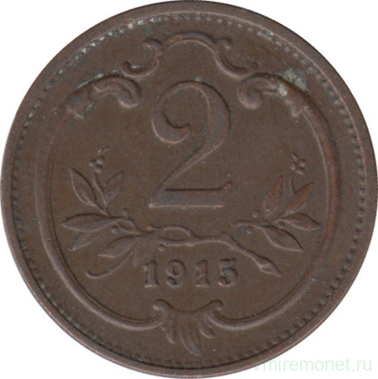 Монета. Австро-Венгерская империя. 2 геллера 1915 год.