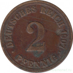 Монета. Германия (Германская империя 1871-1922). 2 пфеннига 1907 год. (A).