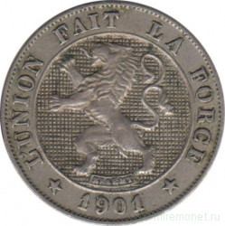 Монета. Бельгия. 5 сантимов 1901 год. Des Belges. Тонкий лев.