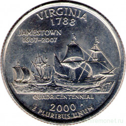 Монета. США. 25 центов 2000 год. Штат № 10 Вирджиния. Монетный двор P.