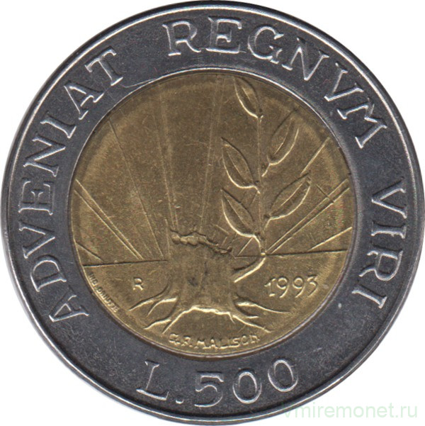 Монета. Сан-Марино. 500 лир 1993 год. Росток из пня.