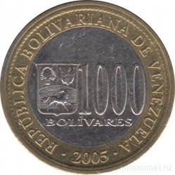 Монета. Венесуэла. 1000 боливаров 2005 год.