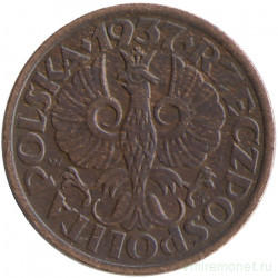 Монета. Польша. 1 грош 1937 год.