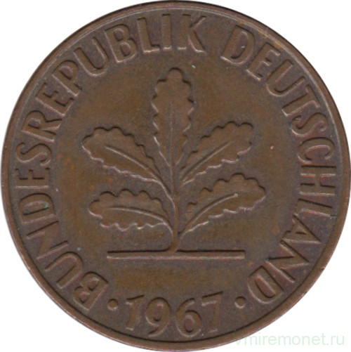Монета. ФРГ. 2 пфеннига 1967 год. Монетный двор - Штутгарт (F).