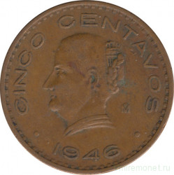Монета. Мексика. 5 сентаво 1946 год.