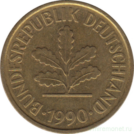Монета. ФРГ. 5 пфеннигов 1990 год. Монетный двор - Штутгарт (F).