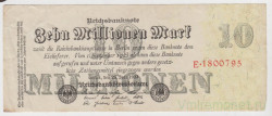 Банкнота. Германия. Веймарская республика. 10 миллионов марок 1923 год. Серийный номер - буква, семь цифр (красный).