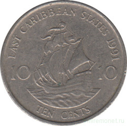 Монета. Восточные Карибские государства. 10 центов 1991 год.