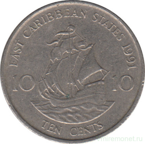 Монета. Восточные Карибские государства. 10 центов 1991 год.