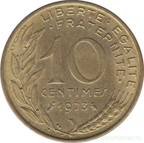 Монета. Франция. 10 сантимов 1973 год.