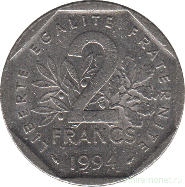 Монета. Франция. 2 франка 1994 год.