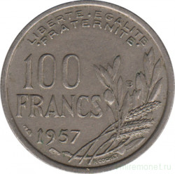 Монета. Франция. 100 франков 1957 год. Монетный двор - Бомон-ле-Роже (B).