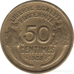 Монета. Франция. 50 сантимов 1932 год. Закрытая "9".