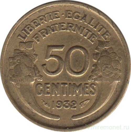 Монета. Франция. 50 сантимов 1932 год. Закрытая "9".