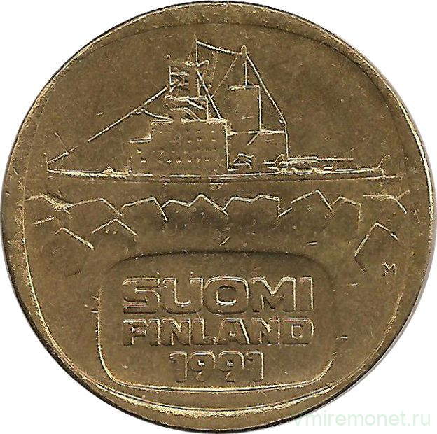 Монета. Финляндия. 5 марок 1991 год. Ледокол Урхо.