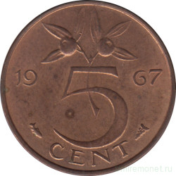 Монета. Нидерланды. 5 центов 1967 год.