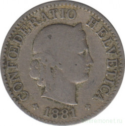 Монета. Швейцария. 5 раппенов 1881 год.