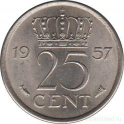 Монета. Нидерланды. 25 центов 1957 год.