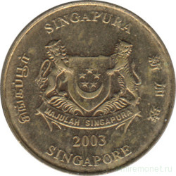 Монета. Сингапур. 5 центов 2003 год.