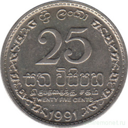 Монета. Шри-Ланка. 25 центов 1991 год.