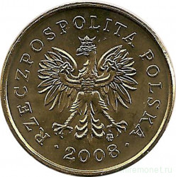 Монета. Польша. 5 грошей 2008 год.