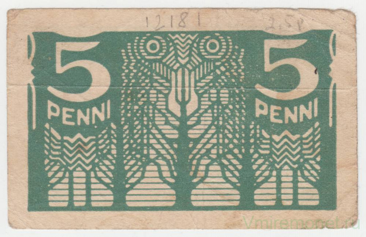 Банкнота. Эстония. 5 пенни 1919 год. Тип 39.