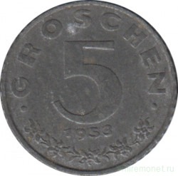 Монета. Австрия. 5 грошей 1953 год.