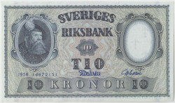 Банкнота. Швеция. 10 крон 1958 год. Тип 43f (6).