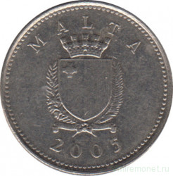 Монета. Мальта. 2 цента 2005 год.