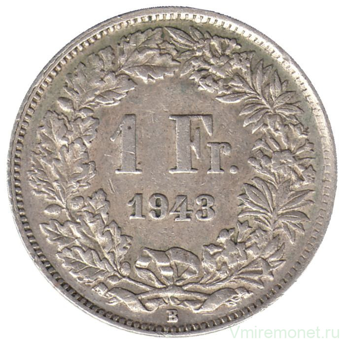 Монета. Швейцария. 1 франк 1943 год.