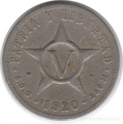 Монета. Куба. 5 сентаво 1920 год.