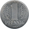 Монета. ГДР. 1 пфенниг 1963 год. ав.