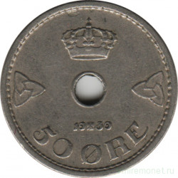 Монета. Норвегия. 50 эре 1939 год.