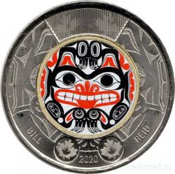 Монета. Канада. 2 доллара 2020 год. 100 лет со дня рождения Билла Рида. Цветная эмаль.