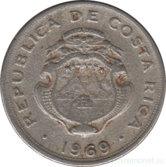 Монета. Коста-Рика. 10 сентимо 1969 год.