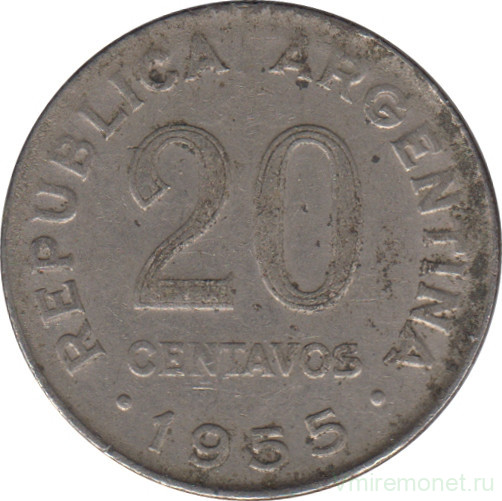 Монета. Аргентина. 20 сентаво 1955 год.