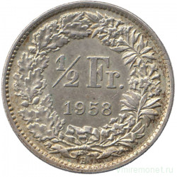 Монета. Швейцария. 1/2 франка 1958 год.