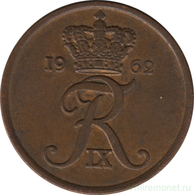 Монета. Дания. 5 эре 1962 год. Бронза.