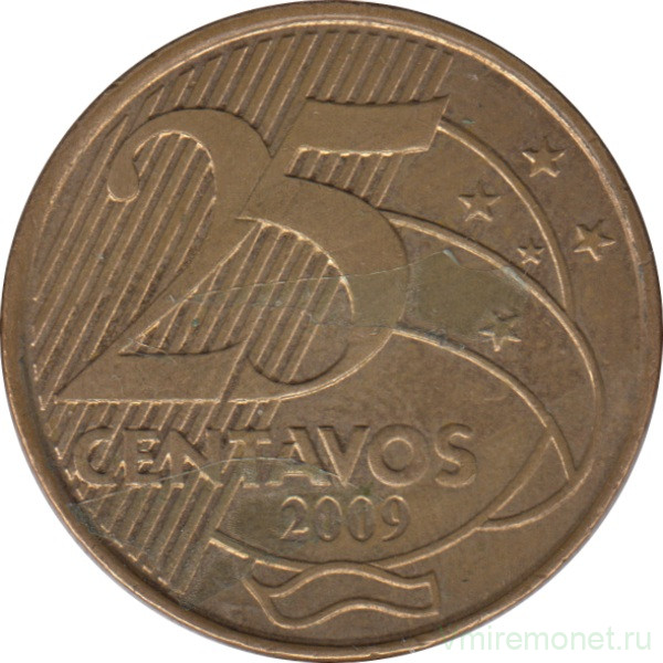 Монета. Бразилия. 25 сентаво 2009 год.