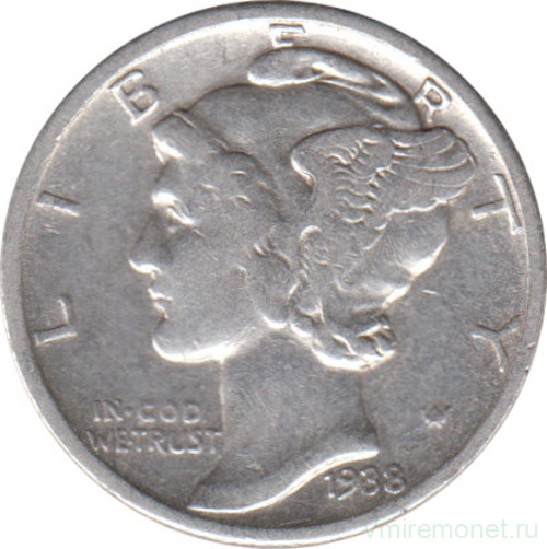 Монета. США. 10 центов 1938 год.