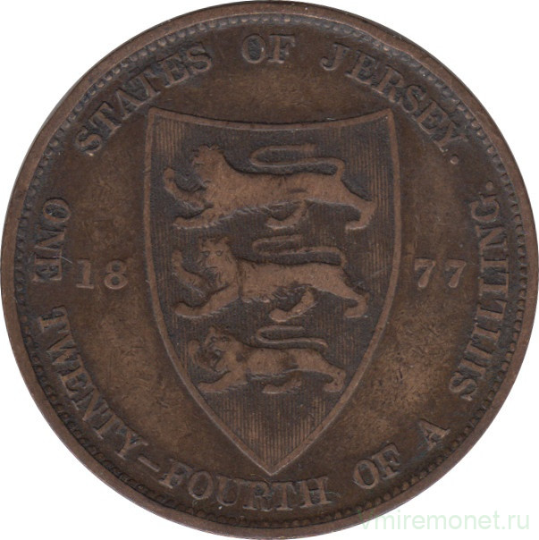 Монета. Великобритания. Джерси. 1/24 шиллинга 1877 год.