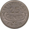 Монета. Сейшельские острова. 25 центов 1954 год. ав.