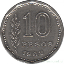 Монета. Аргентина. 10 песо 1962 год.
