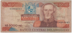 Банкнота. Уругвай. 5000 новых песо 1983 год. Тип 65а (3).
