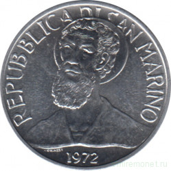 Монета. Сан-Марино. 5 лир 1972 год. Святой Маринус.